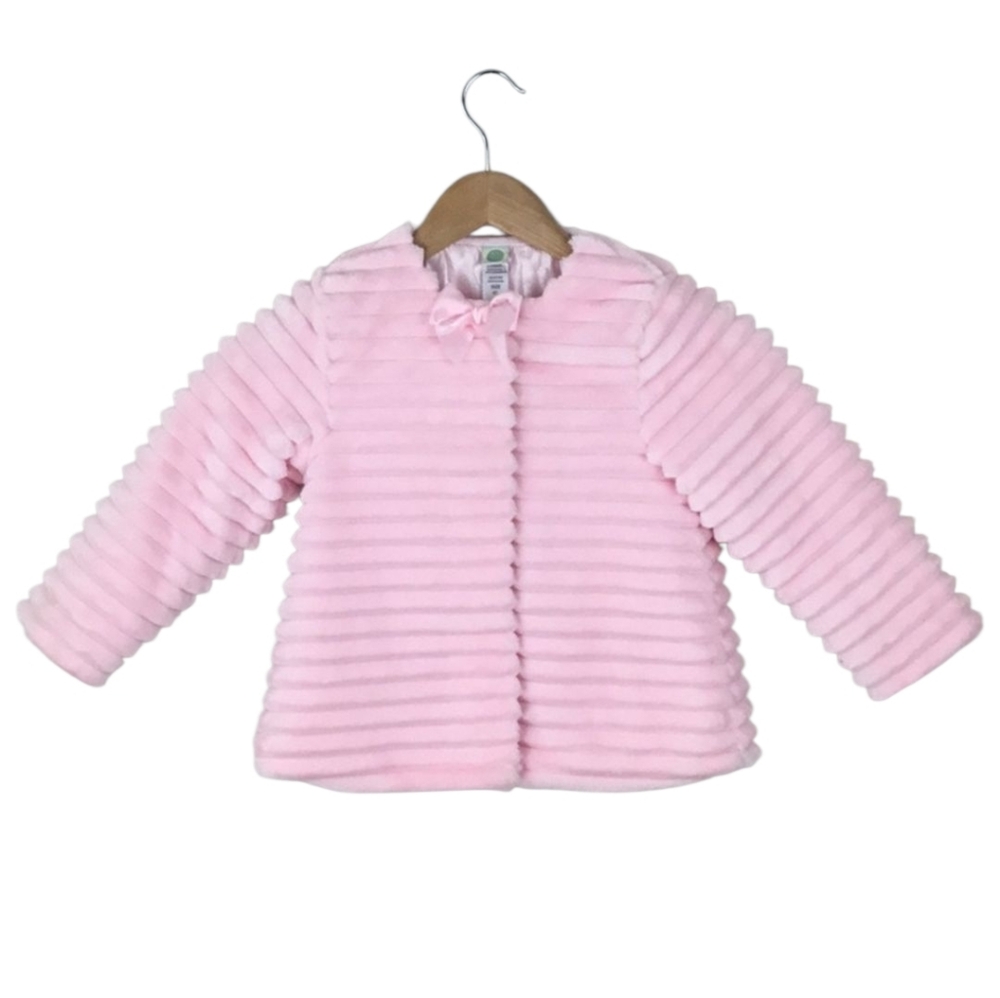 Little Me Adorable Soft Pink Faux Fur Bow‎ Baby Jacket Toddlers Plush Lined Coat